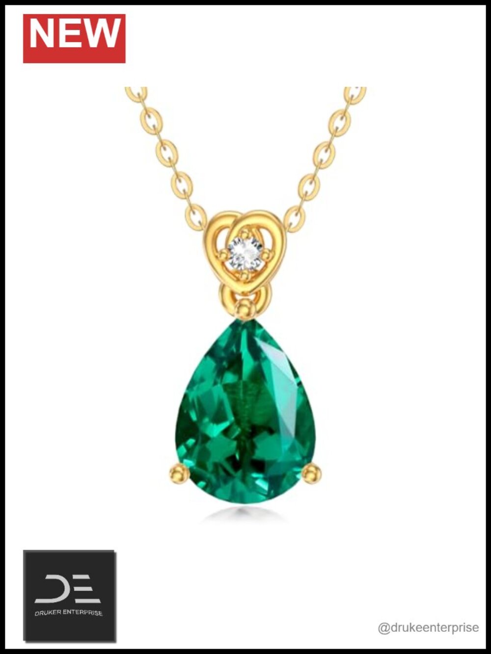 14k Solid Gold Pear Birthstone Necklace with Real Diamond 2CT Teardrop Pendant